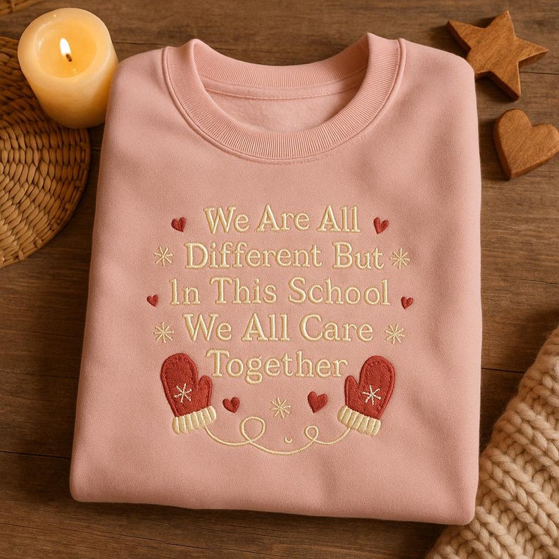 Embroidered School Spirit Sweatshirt Teacher Student Gift Care Together Winter Mitten Inclusion Crewneck Different Holiday Hoodie 1762239877964.jpg