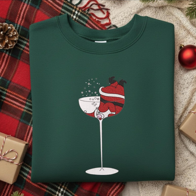 Santa Claus In A Glass Of Champagne Embroidery Sweatshirt Funny Santa Embroidered Hoodie Drunk Santa Christmas Sweater Wine Lover 1762243999656.jpg