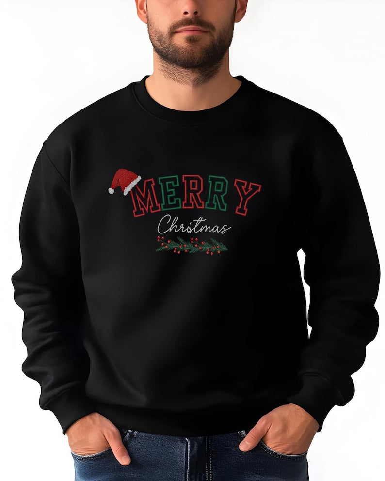 Embroidered Believe Merry Christmas Crewneck Sweatshirt Holiday Sweater Festive Apparel Cozy Gift Embroidered Merry Christmas Hoodie 1762244677757.jpg
