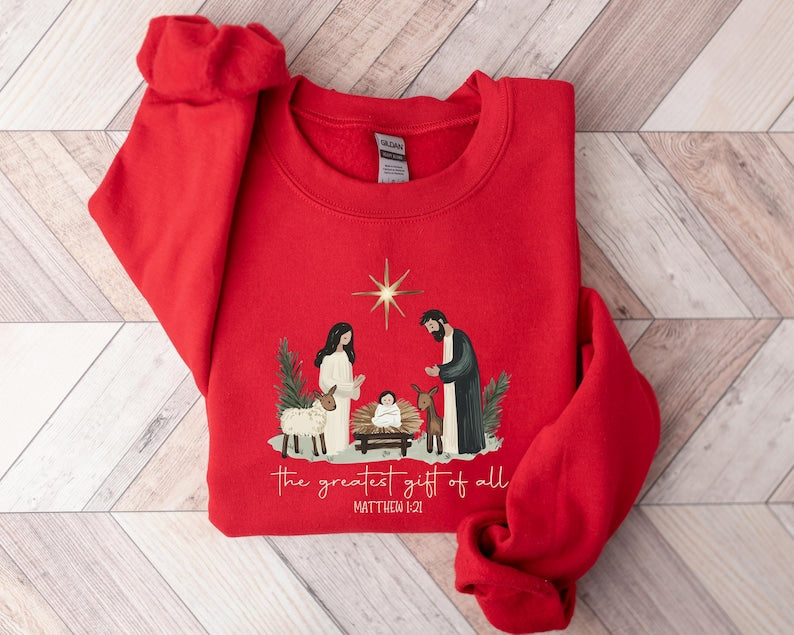 Greatest Gift Of All Sweatshirt Christian Christmas Sweatshirt Nativity Scene Sweater Christmas Faith Jesus Nativity Shirt Bible Verse 1762310497831.jpg