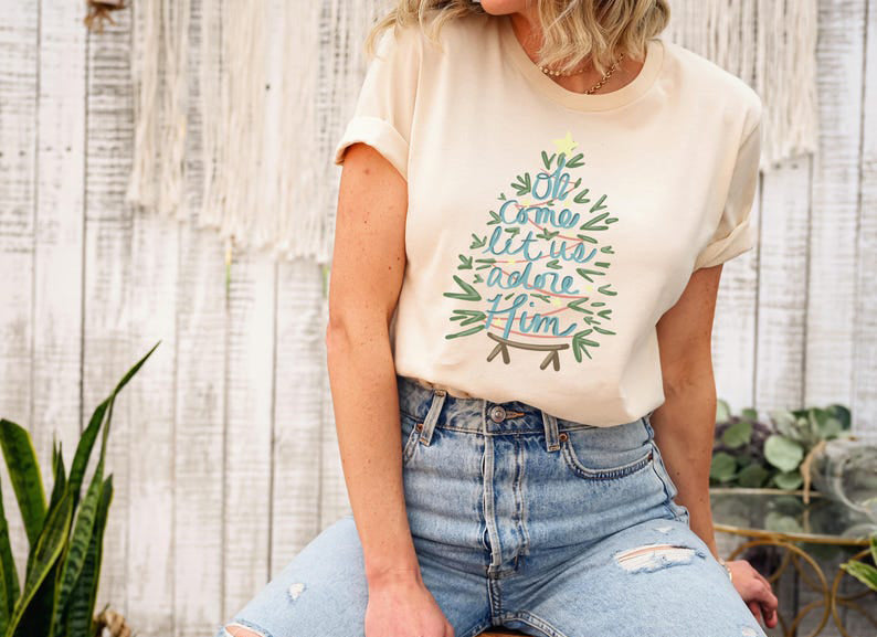 Oh Come Let Us Adore Him Shirt Nativity Christmas T Shirt Christmas Gifts Christian Christmas Sweatshirt Nativity Xmas Crewneck 1762314465783.jpg