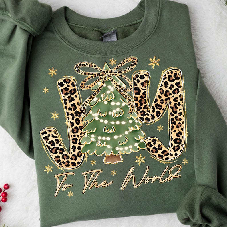 Joy To The World Shirt Leopard Christmas Tree Shirt Preppy Christmas Shirt Faux Glitter Shirt Jesus Is The Reason Christian Shirt Holiday 1762315616288.jpg