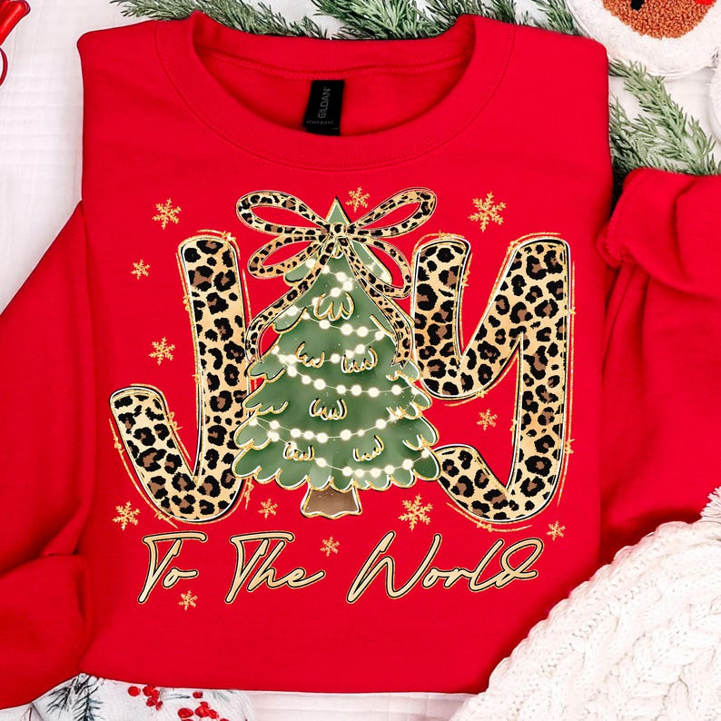 Joy To The World Shirt Leopard Christmas Tree Shirt Preppy Christmas Shirt Faux Glitter Shirt Jesus Is The Reason Christian Shirt Holiday 1762315616303.jpg