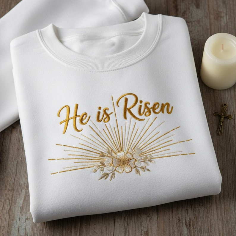 He Is Risen Embroidered Sweatshirt Christian Easter Hoodie Religious Faith Crewneck Scripture Verse Gift Jesus Is Lord Sweater 1762330508141.png