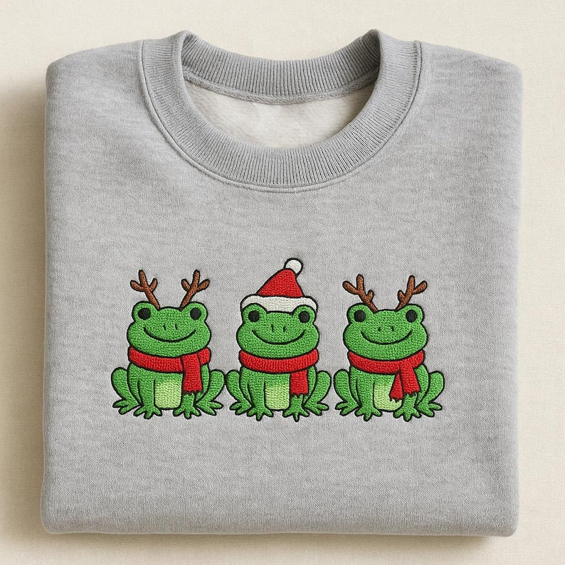 Embroidered Christmas Frog Sweatshirt Cute Frog Reindeer Hoodie Funny Holiday Frog Sweater Kawaii Frog Crewneck Gift 1762333984115.jpg