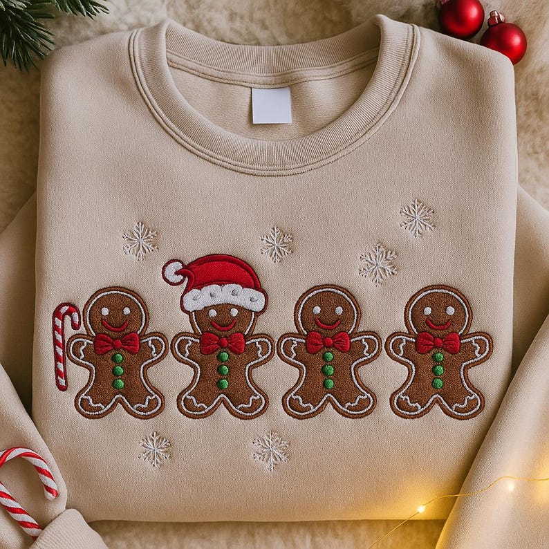 Embroidered Christmas Gingerbread Cookies Sweatshirt Festive Holiday Sweater Womens Xmas Graphic Hoodie Gingerbread Christmas Crewneck 1762401629155.jpg