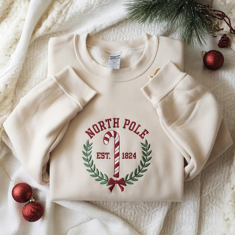 North Pole University Embroidered Sweatshirt  Christmas Embroidered Hoodie  Christmas Candy Sweater 1762412627801.jpg