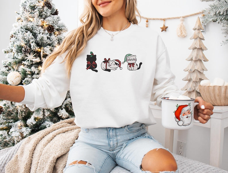 Cute Cat Christmas Embroidered Sweatshirt Cat Lover Gift For Christmas Cat Mommy Sweater Winter Hoodie Cat Lover Embroidered Hoodie 1762414711594.jpg