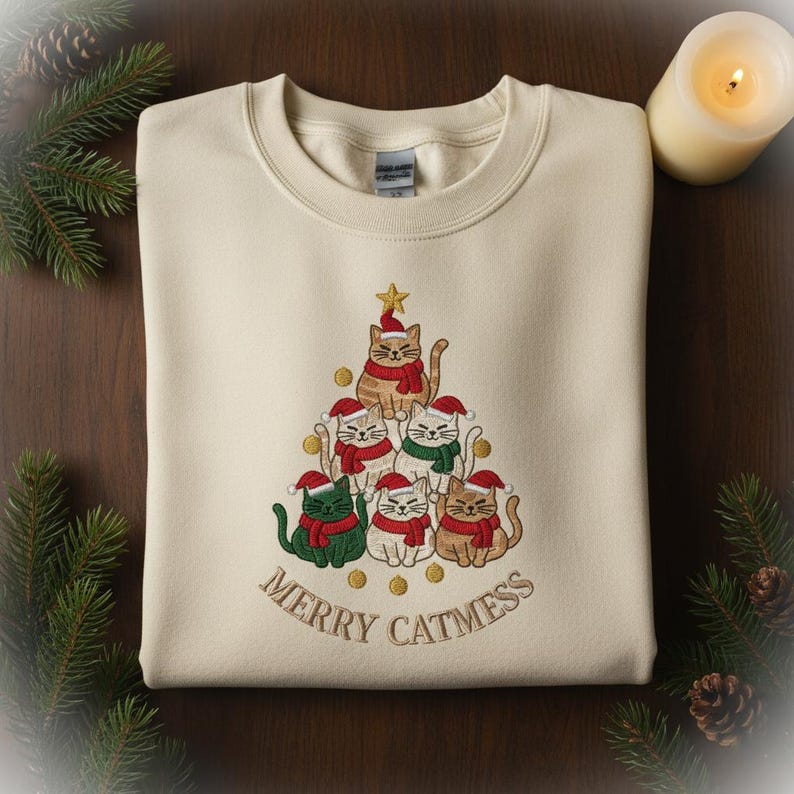 Merry Catmess Embroidered Sweatshirt   Cute Christmas Cat Tree Crewneck Holiday Cat Lover Gift Funny Festive Kitty Hoodie For Winter Season 1762418486432.jpg