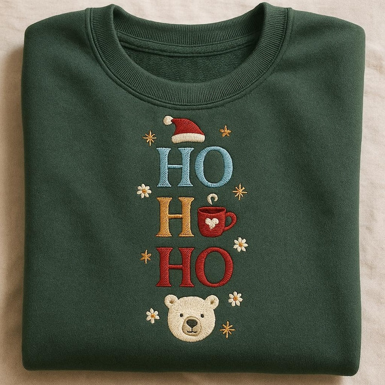 Embroidered Ho Ho Ho Sweatshirt Polar Bear Santa Hat Hoodie Cute Christmas Holiday Sweater Alternative Winter Season Gift 1762482812826.jpg