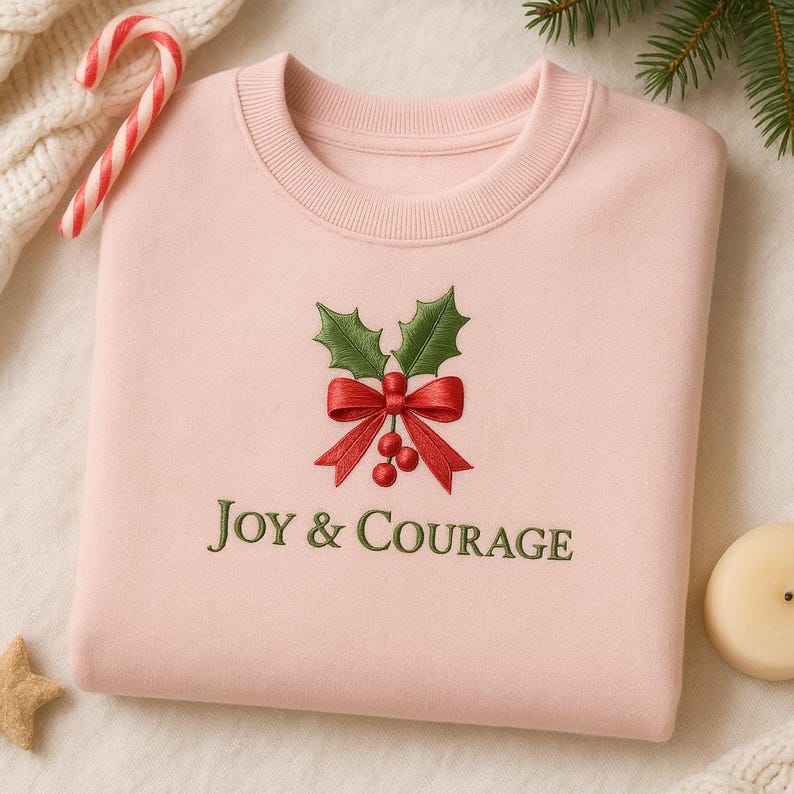 Joy  Courage Embroidered Sweatshirt Christmas Holly Berry Hoodie Festive Holiday Sweater Gift Idea 1762490280623.jpg