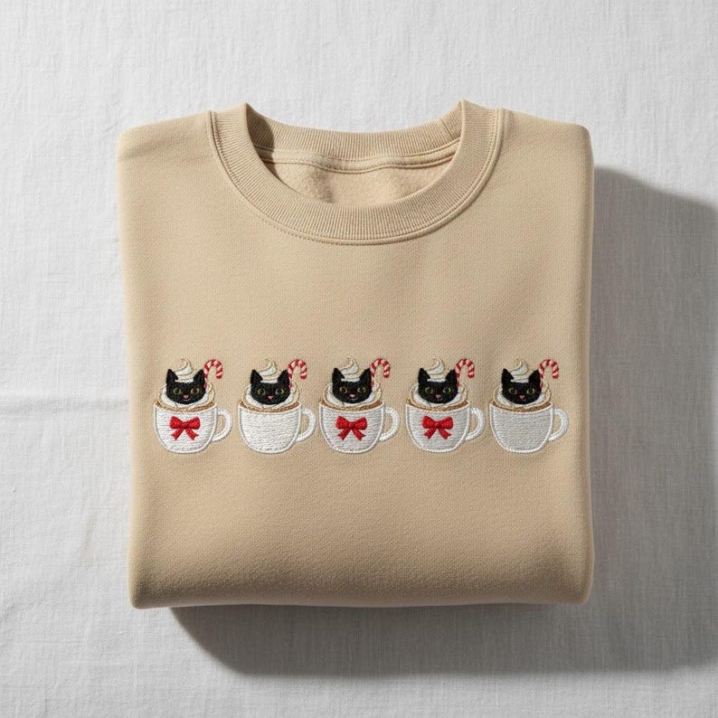 Black Cat Hot Cocoa Embroidered Sweatshirt Christmas Kitten Hoodie Festive Feline Gift Mini Cat Mugs Sweater Gift For Cat Lover 1762570812456.jpg