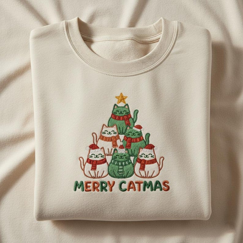 Merry Catmas Embroidered Sweatshirt Cat Christmas Tree Hoodie Funny Feline Holiday Sweater Cat Mom Gift Winter Hoodie 1762573323494.jpg