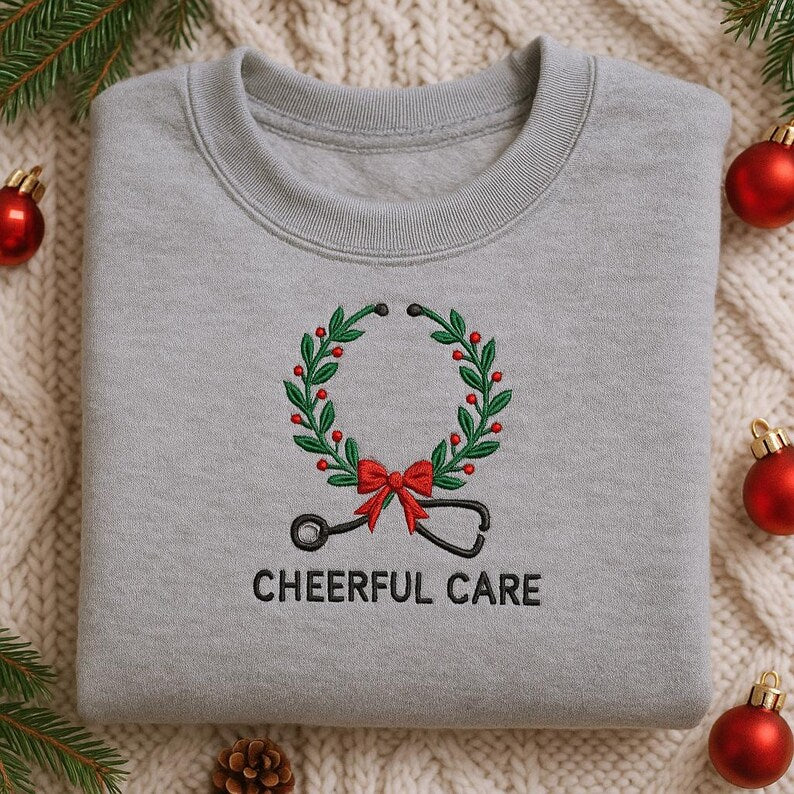 Embroidered Doctor Nurse Sweater Christmas Stethoscope Wreath Hoodie Cheerful Care Holiday Gift Medical Staff Xmas Hoodie 1762574976985.jpg