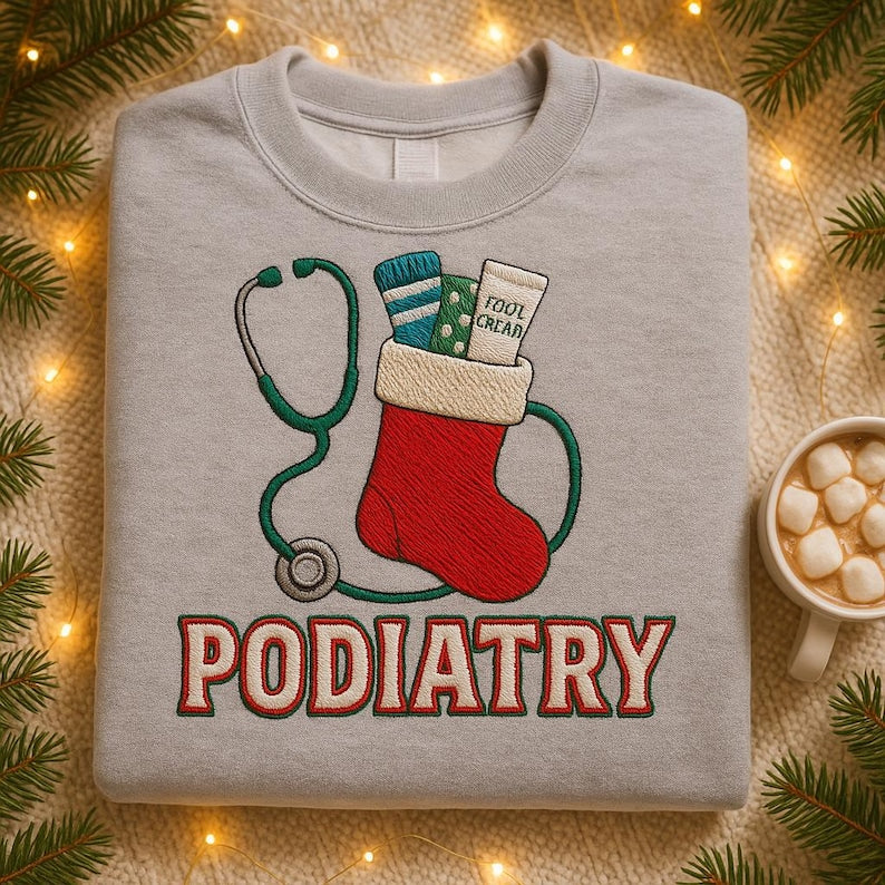 Embroidered Podiatry Christmas Sweatshirt Funny Dpm Stocking Stuffer Gift Podiatrist Holiday Hoodie Foot Doctor Present 1762741085368.jpg