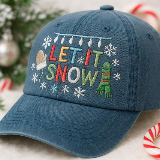 Embroidered Let It Snow Cap Cute Winter Dad Hat Christmas Lights Snowflakes Washed Cap Womens Festive Seasonal Gift Idea 1762741448777.jpg