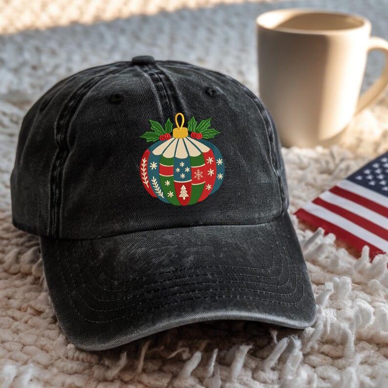 Christmas Ornament Embroidered Hat Holiday Ball Cap Festive Embroidery Dad Hat Custom Christmas Gift Winter Aesthetic Hat White Cap 1762746291153.jpg