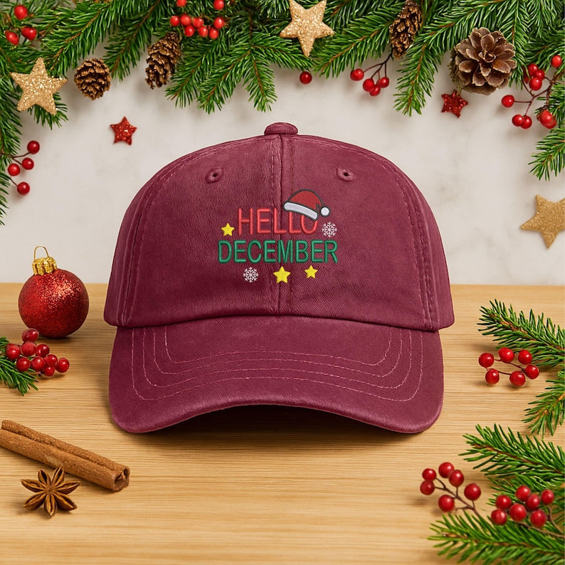 Hello December Hat Embroidered Baseball Cap Christmas Gift For Her Him Holiday Aesthetic Hat Winter Cap Santa Hatvintage Christmas Hat 1762746958717.jpg