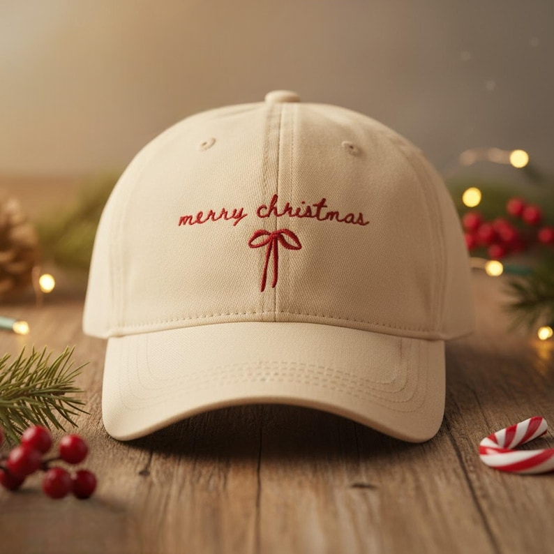 Merry Christmas Hat Embroidered Holiday Cap Coquette Bow Hat Festive Baseball Hat Cute Christmas Gift Holiday Hat 1762762351279.png