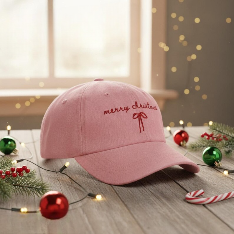 Merry Christmas Hat Embroidered Holiday Cap Coquette Bow Hat Festive Baseball Hat Cute Christmas Gift Holiday Hat 1762762351442.png