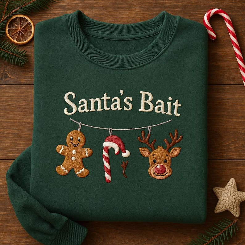Santas Bait Embroidered Sweatshirt Gingerbread Candy Cane Reindeer Hoodie Festive Christmas Crewneck 1762828641878.jpg