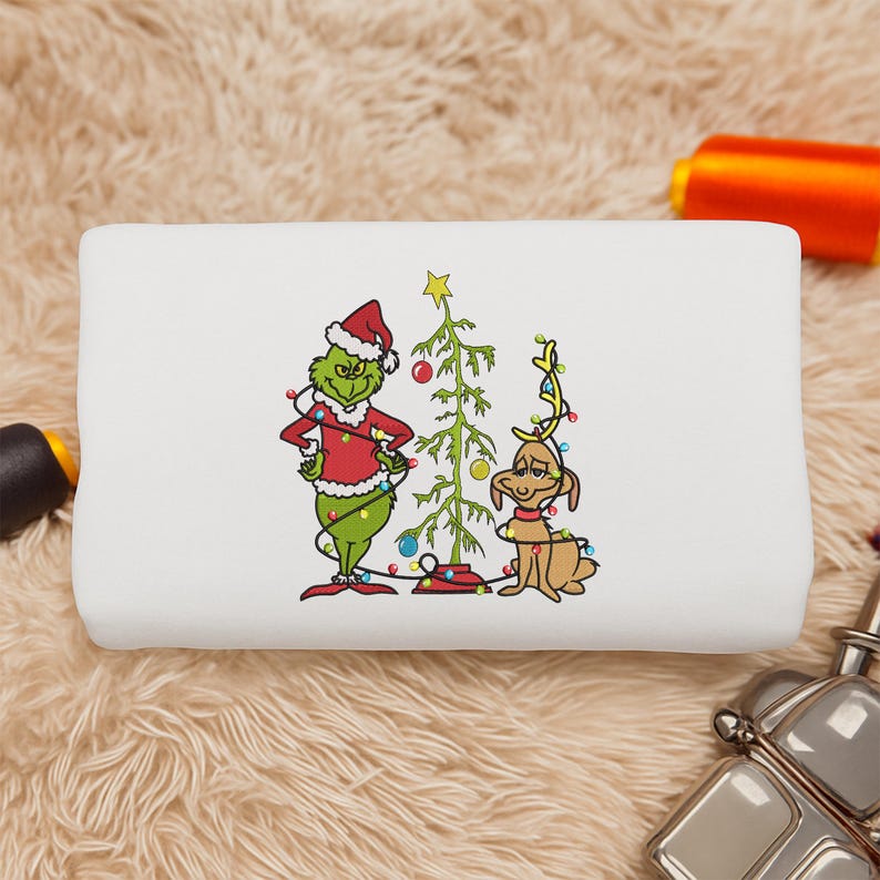 Grinch And Max Christmas Tree Embroidery Shirt Funny Holiday 1762851389784.jpg