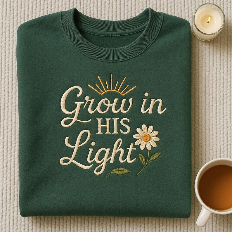 Grow In His Light Embroidered Sweatshirt Christian Daisy Crewneck Bible Verse Hoodie Faith Spiritual Gift Religious Sweater 1762917876849.jpg