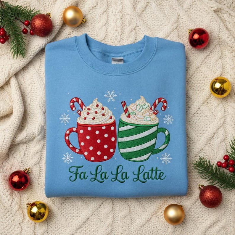 Fa La La Latte Embroidered Christmas Sweatshirt Coffee Lover Holiday Drink Hoodie Cute Xmas Hot Chocolate Gift 1762919024060.jpg