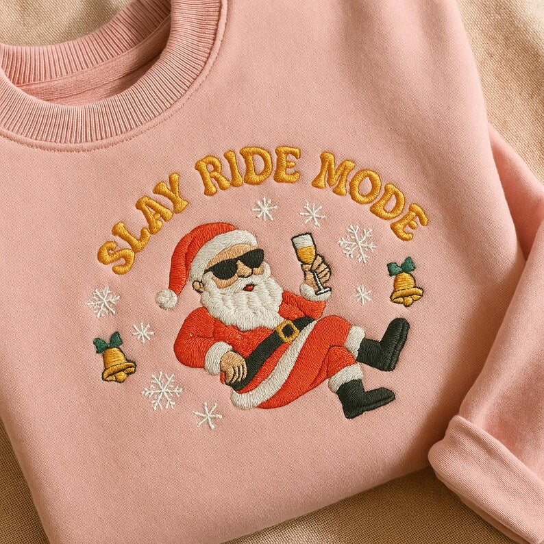 Slay Ride Mode Embroidered Sweatshirt Funny Santa Hoodie Retro Christmas Party Hoodie Drinking Santa Gift Sleigh Ride Pun Sweater 1762933155413.jpg