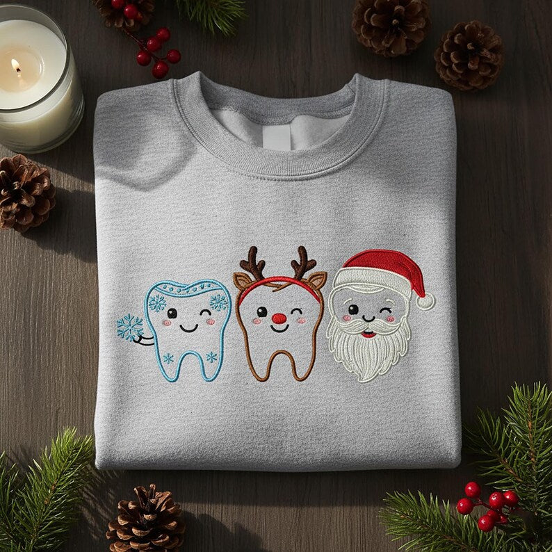 Reindeer Santa Tooth Embroidered Sweatshirt Dental Christmas Holiday Sweater Cute Dental Assistant Hoodie 1762934082723.jpg