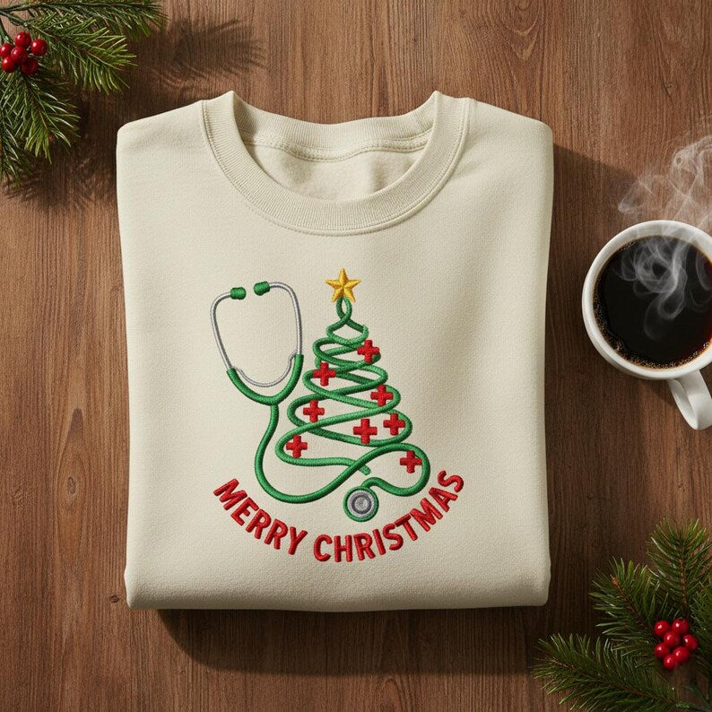 Embroidered Stethoscope Christmas Tree Sweatshirt Nurse Merry Christmas Medical Hoodie Doctor Rn Holiday Sweater 1762934914818.jpg