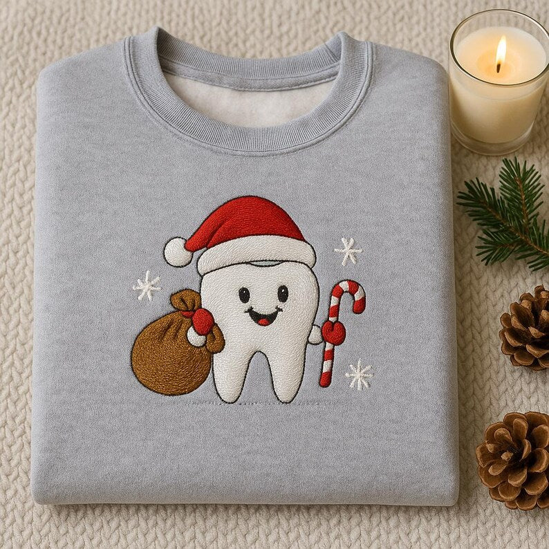 Santa Tooth Embroidered Sweatshirt Christmas Dental Hygienist Gift Cute Tooth Sweater Dentist Holiday Hoodie Candy Cane 1762935387376.jpg