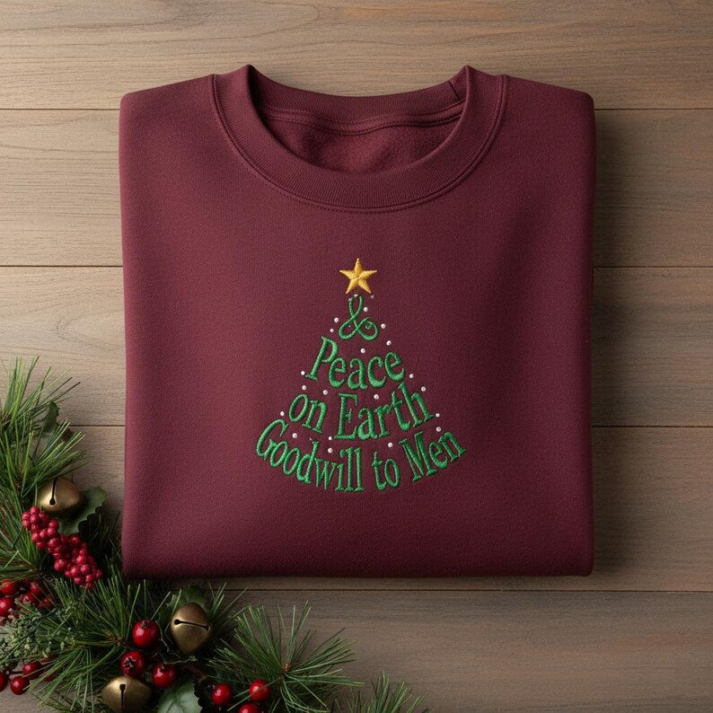 Embroidered Peace On Earth Sweatshirt Goodwill To Men Christmas Tree Hoodie Religious Holiday Sweater Christian Gift 1762939811747.jpg