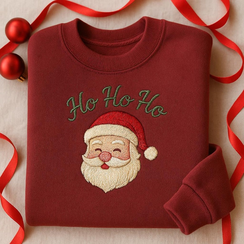 Embroidered Jolly Santa Sweatshirt Ho Ho Ho Crewneck Cute Christmas Hoodie Classic Santa Face Sweater Holiday Apparel 1763018749970.jpg