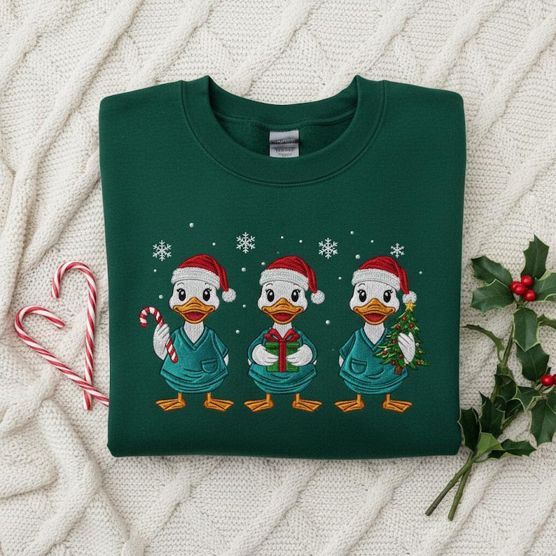 Christmas Nurse Duck Trio Embroidered Sweatshirt Holiday Rn Lpn Gift Funny Xmas Scrub Life Hoodie Gift For Nurse 1763023369819.jpg