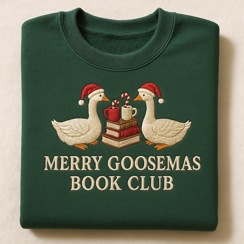 Embroidered Merry Goosemas Book Club Sweatshirt Funny Christmas Reader Hoodie Festive Book Lover Gift Goose Sweater 1763024415463.jpg