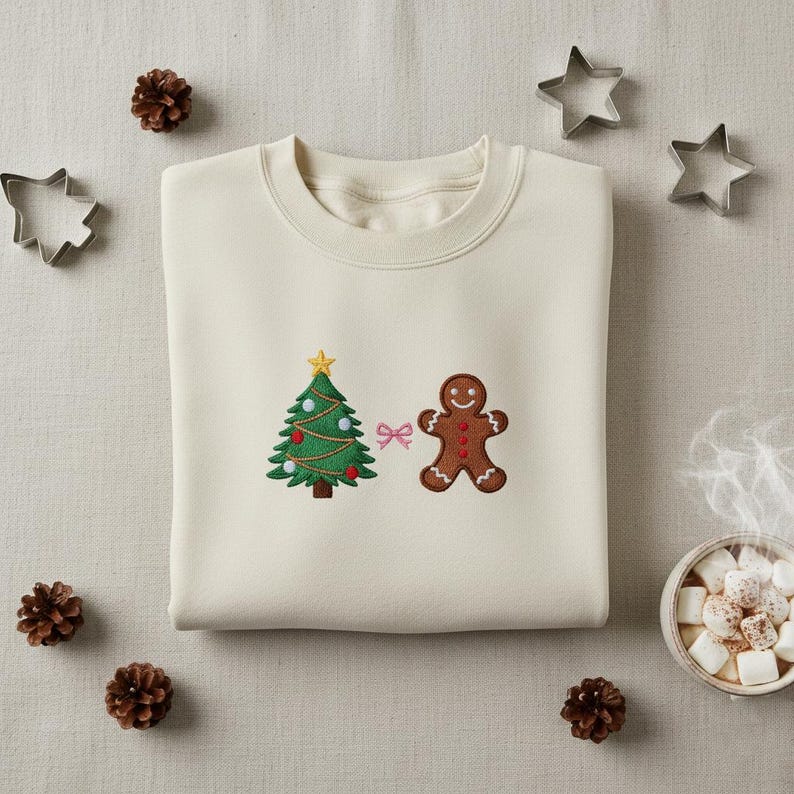 Embroidered Gingerbread Man  Tree Sweatshirt Cute Christmas Duo Hoodie Festive Holiday Gift Xmas Cookie Sweater 1763086653936.jpg