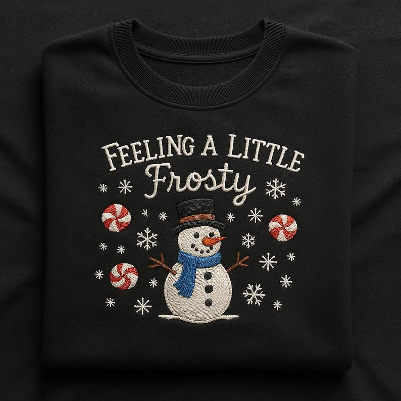 Embroidered Snowman Sweatshirt Feeling A Little Frosty Winter Candy Cane Hoodie Holiday Sweater Snowflakes Crewneck Christmas Gift 1763106738012.jpg
