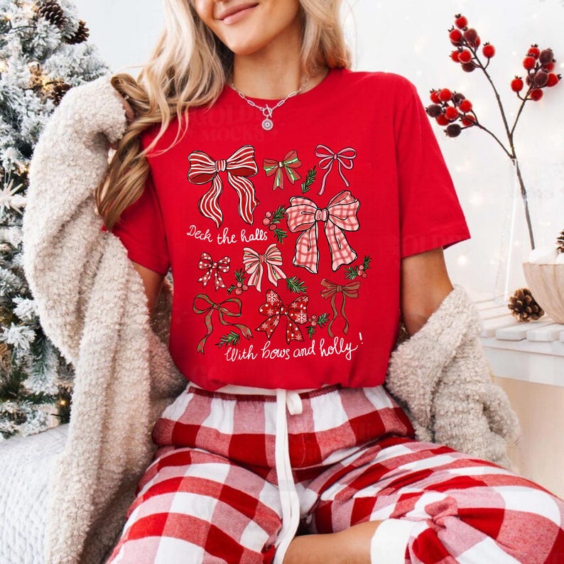 Christmas Coquette Bow Shirt Holiday Shirt For Women Deck The Halls Tee Girly Christmas Shirt Cute Xmas Gift For Girl Coquette Bow Tee 1763175327176.jpg