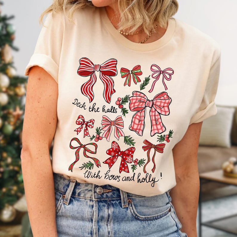Christmas Coquette Bow Shirt Holiday Shirt For Women Deck The Halls Tee Girly Christmas Shirt Cute Xmas Gift For Girl Coquette Bow Tee 1763175327454.jpg