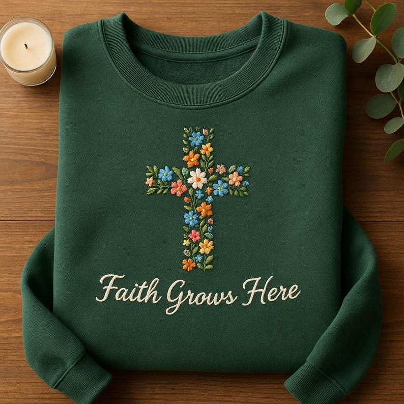Faith Grows Here Embroidered Sweatshirt Floral Cross Hoodie Christian Garden Sweater Religious Flower Gift Jesus Appareal 1763177814506.jpg