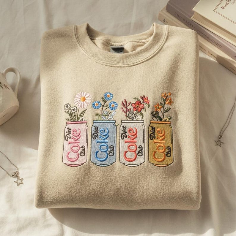 Embroidered Diet Coke Club Sweatshirt With Colorful Floral Soda Can Design Diet Coke Crewneck 1763178649385.jpg