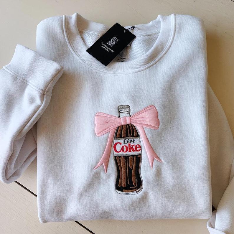 Diet Coke Pink Bow Embroidered Sweatshirt Diet Coke Embroidered Crewneck Diet Coke Lover I Need A Diet Coke Funny Coke Lover Sweater 1763182252353.jpg