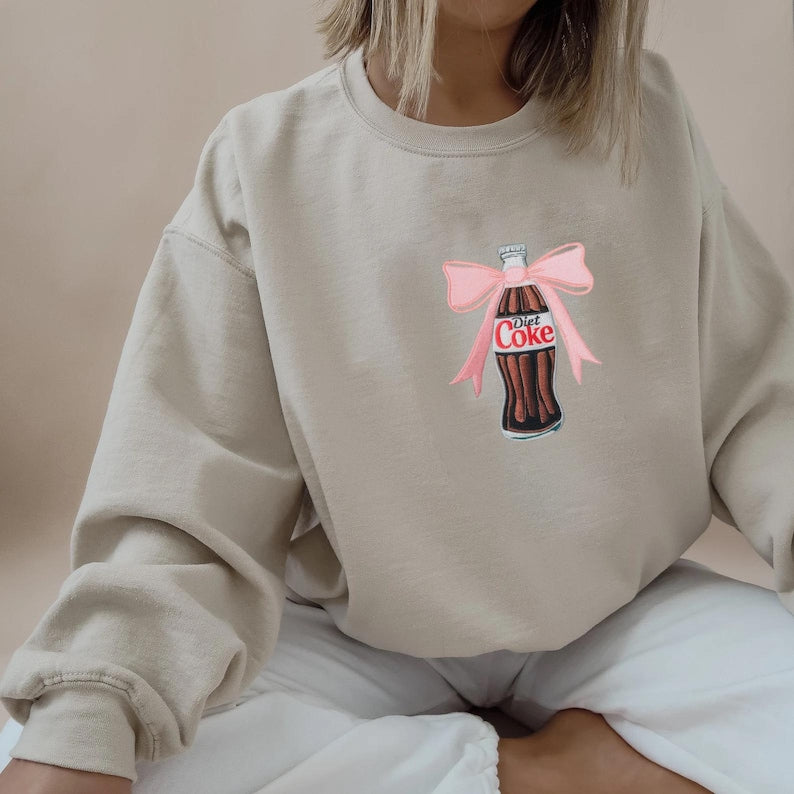 Diet Coke Pink Bow Embroidered Sweatshirt Diet Coke Embroidered Crewneck Diet Coke Lover I Need A Diet Coke Funny Coke Lover Sweater 1763182252376.jpg