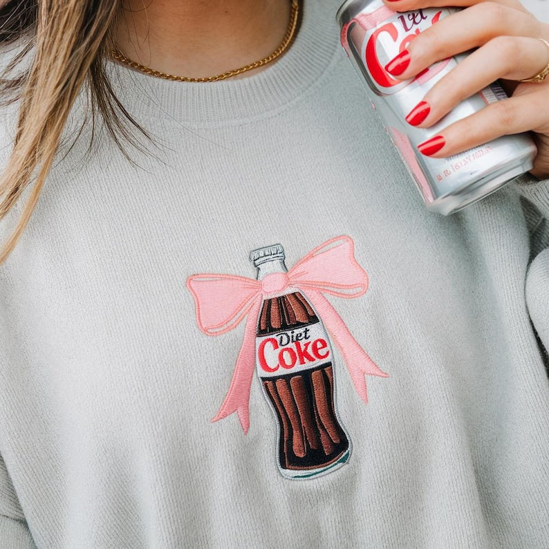 Diet Coke Pink Bow Embroidered Sweatshirt Diet Coke Embroidered Crewneck Diet Coke Lover I Need A Diet Coke Funny Coke Lover Sweater 1763182252506.jpg