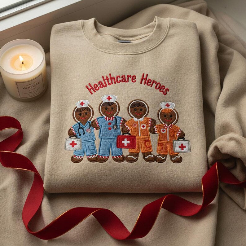 Healthcare Heroes Gingerbread Embroidered Sweatshirt Diversity Nurse Hoodie Doctor Emt Holiday Gift Medical Staff Xmas Sweater Rn Lpn 1763350252155.jpg