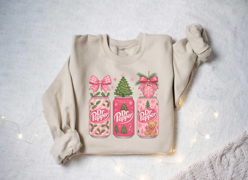 Christmas Dr Pepper Sweatshirt Pink Bow Festive Holiday Hoodie Trendy Xmas Soda Sweater Coquette Bow Coke Tshirt Dr Pepper Lover Gift 1763350310931.jpg