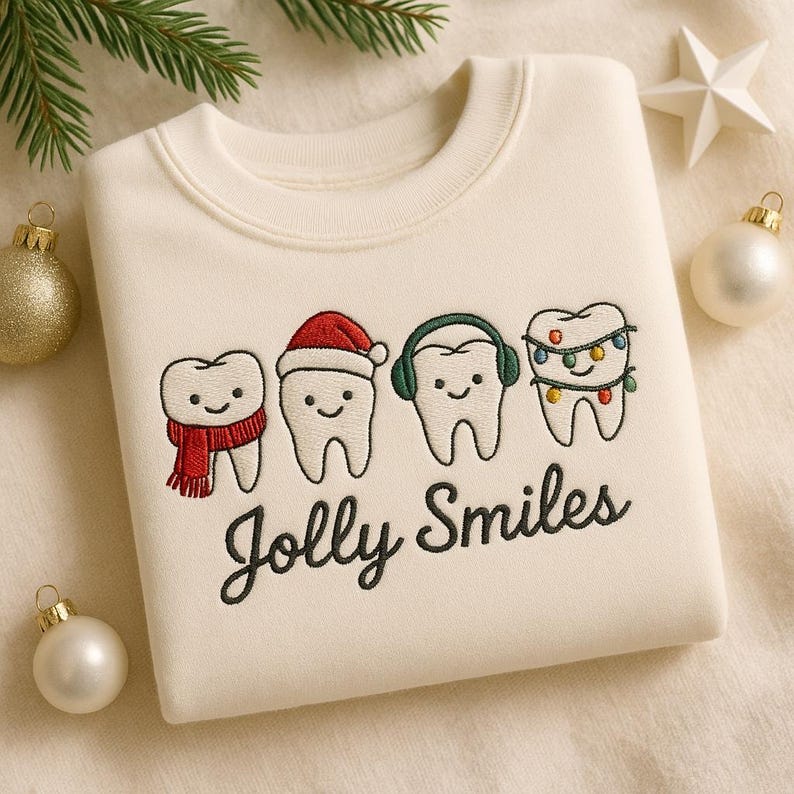 Jolly Smiles Embroidered Sweatshirt Dental Christmas Gift Dentist Hygienist Sweater Cute Teeth Holiday Hoodie Dental Assistant Hoodie 1763350929009.jpg
