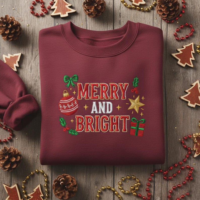 Embroidered Merry And Bright Sweatshirt Ornament And Star With Decorative Frame Maroon Festive Holiday Hoodie 1763351987328.jpg