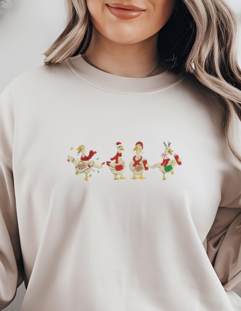 Christmas Geese Embroidered Sweatshirt Funny Christmas Hoodie Sweatshirt Silly Goose Wearing Cross Body Bags And Carrying Tumblers 1763364678363.jpg